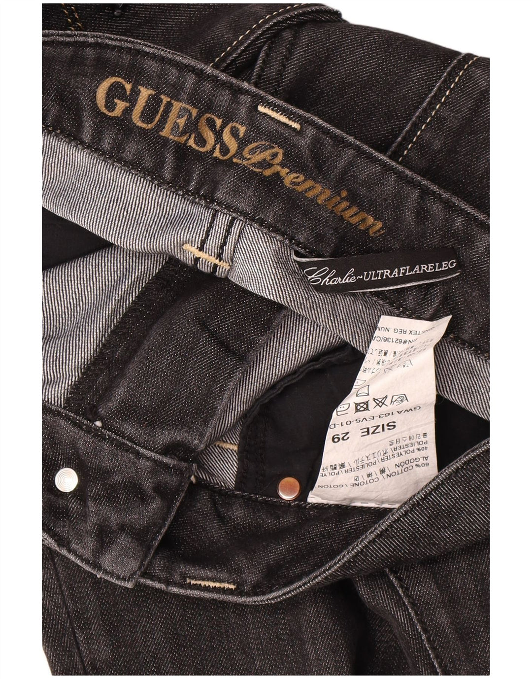 Guess Schlagjeans für Damen, W29, L32, schwarze Baumwolle