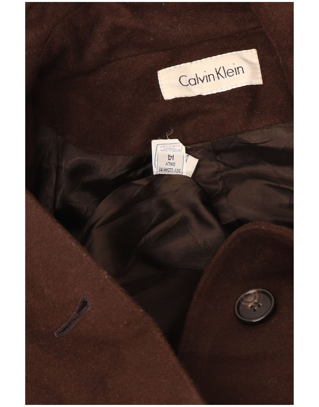 Calvin Klein Damen Übergroßer Mantel US 14 XL Braune Wolle