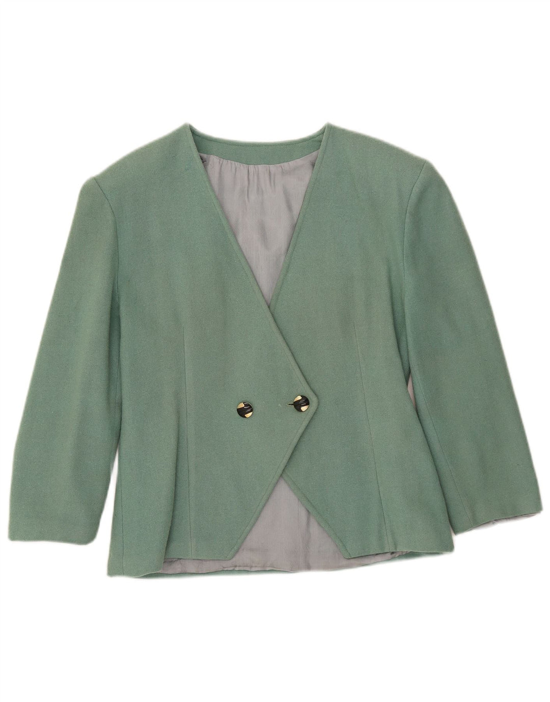 Vintage Damen 3/4 Ärmel Zweireiher Blazer Jacke UK 8 Small Grün