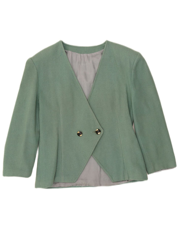 Vintage Damen 3/4 Ärmel Zweireiher Blazer Jacke UK 8 Small Grün