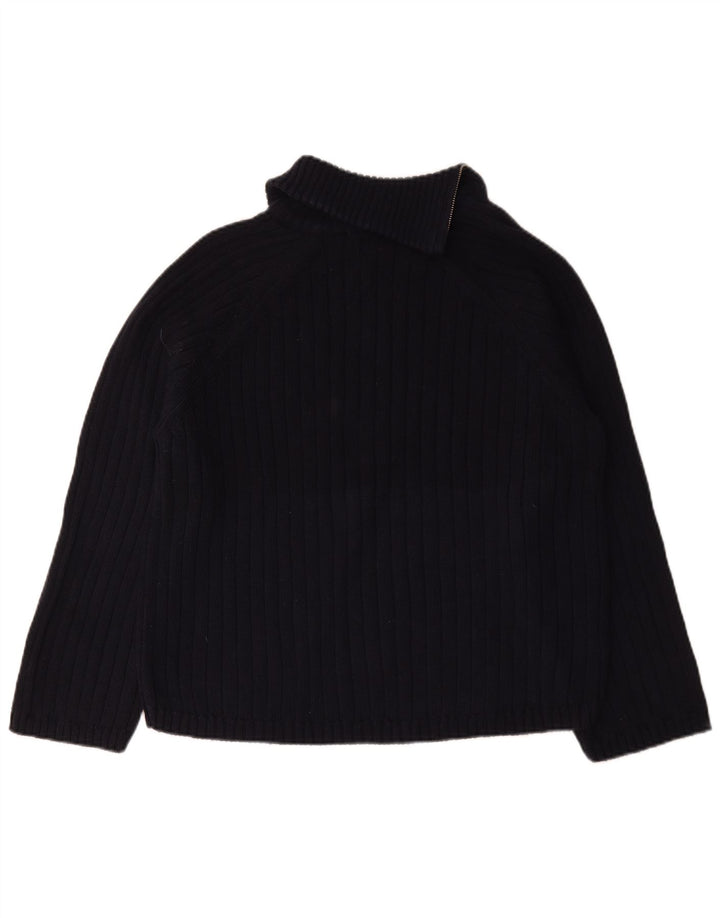 Zara Herren-Pullover mit normaler Passform und Reißverschluss, Größe S, marineblaue Baumwolle