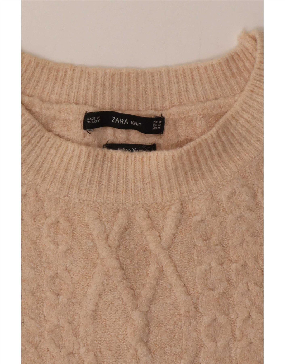 Langer Pullover mit Rundhalsausschnitt für Damen von Zara, Gr. 14, Mittelbeige