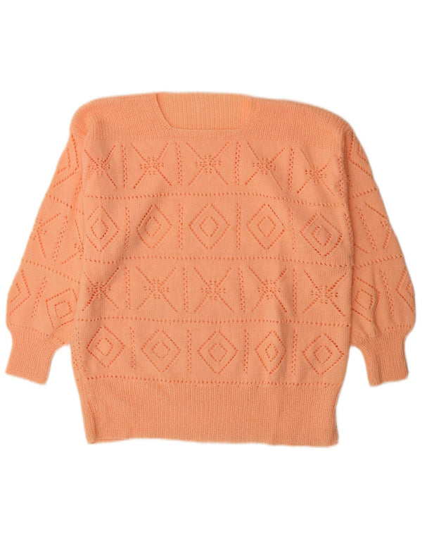 Vintage Damen Pullover mit U-Boot-Ausschnitt, UK 16, Groß, Orange