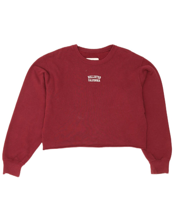 Hollister Damen Crop Oversized Sweatshirt Pullover UK 6 XS Burgunderrot Baumwolle