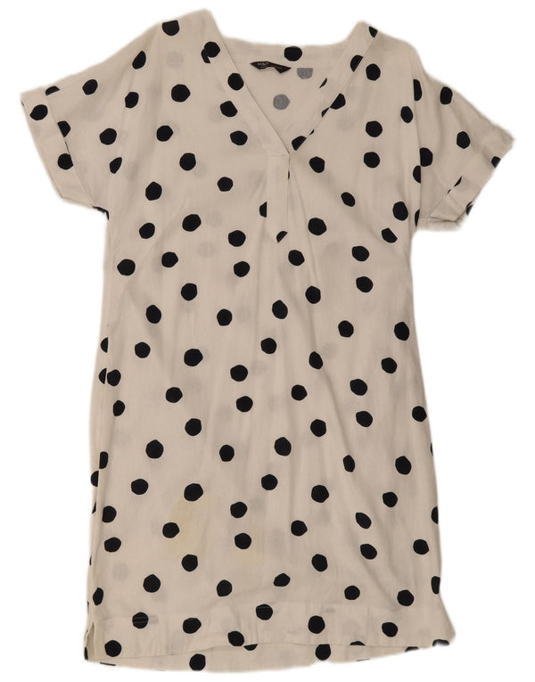 Marks & Spencer Damen A-Linien-Kleid, UK 14, Mittelweiß, gepunktet, Flachs