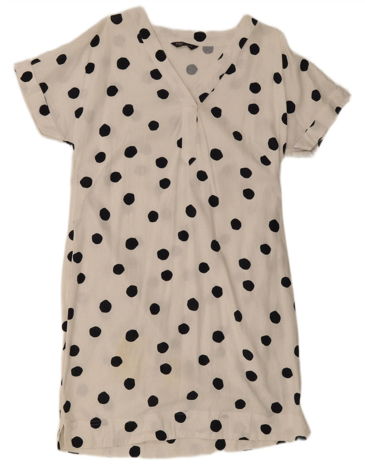 Marks & Spencer Damen A-Linien-Kleid, UK 14, Mittelweiß, gepunktet, Flachs