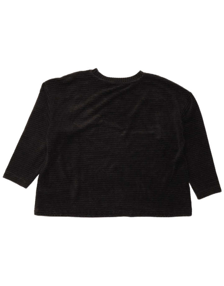 Marks & Spencer Damen Velours-Sweatshirt-Pullover UK 14 Große schwarze Baumwolle