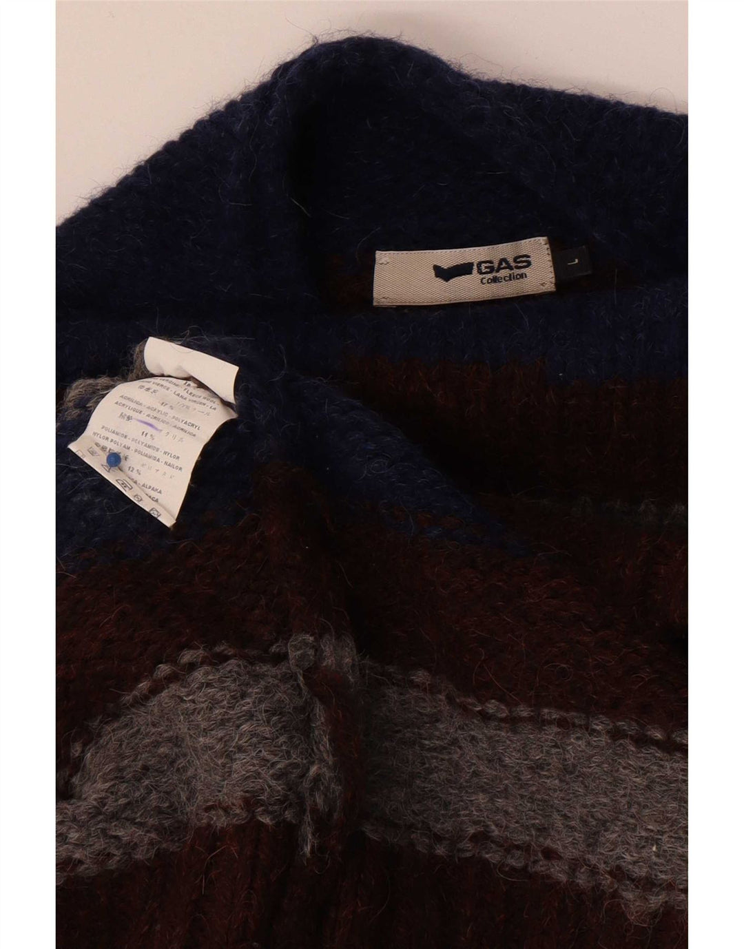 Gas Herren-Pullover mit Rollkragen, groß, mehrfarbig, gestreift, Schurwolle