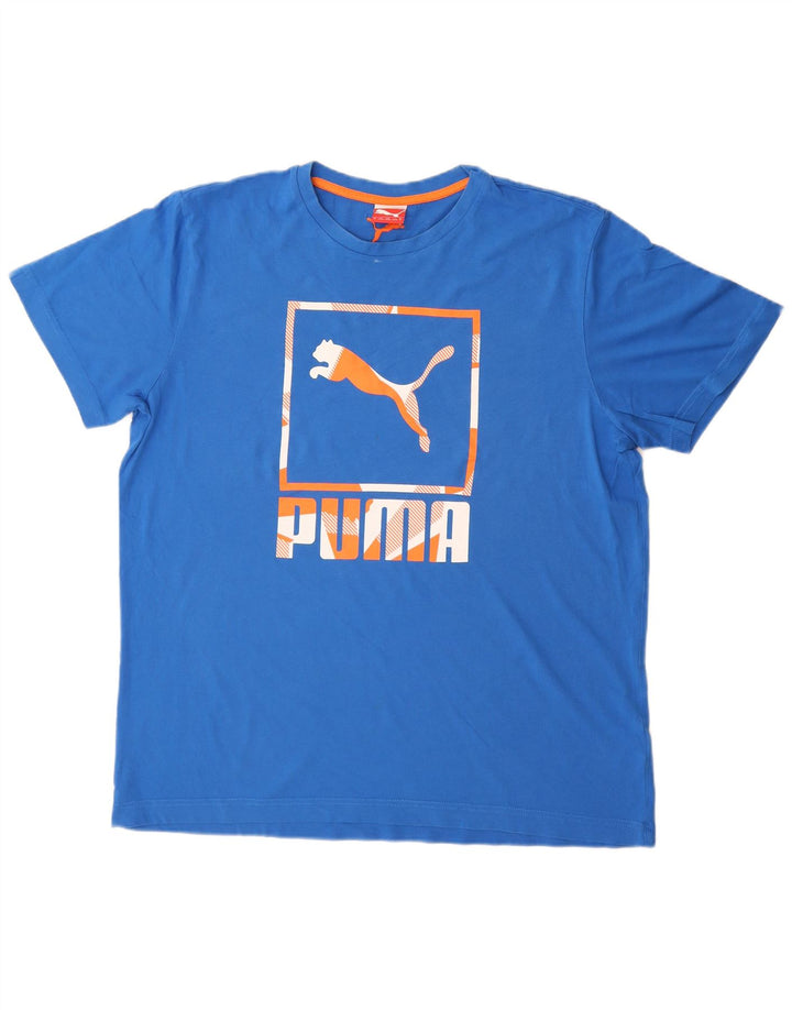 Puma Herren Grafik T-Shirt Top XL Blau Baumwolle