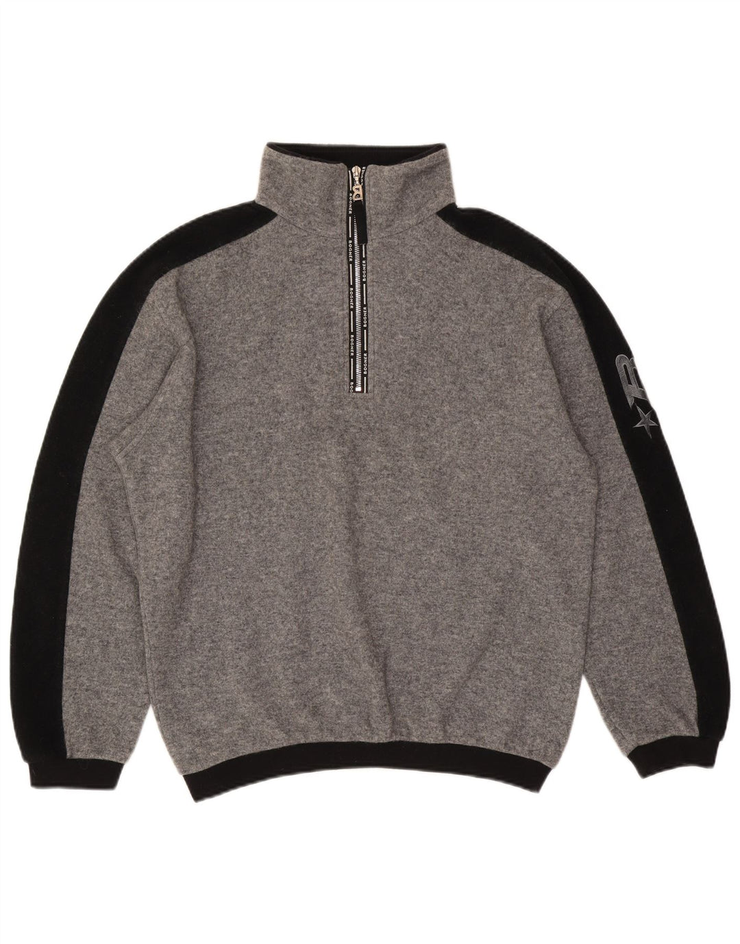 Bogner Herren-Pullover mit grafischem Reißverschluss am Hals, groß, graue Farbblock-Wolle