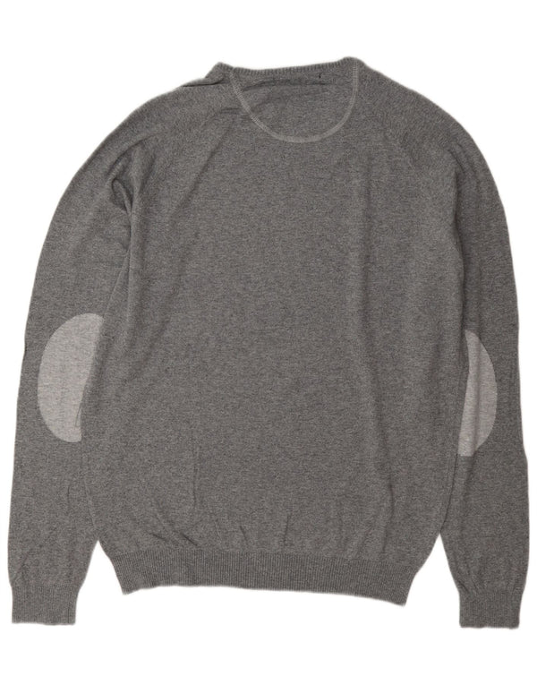 Zara Herren-Pullover mit Rundhalsausschnitt, XL, graue Baumwolle