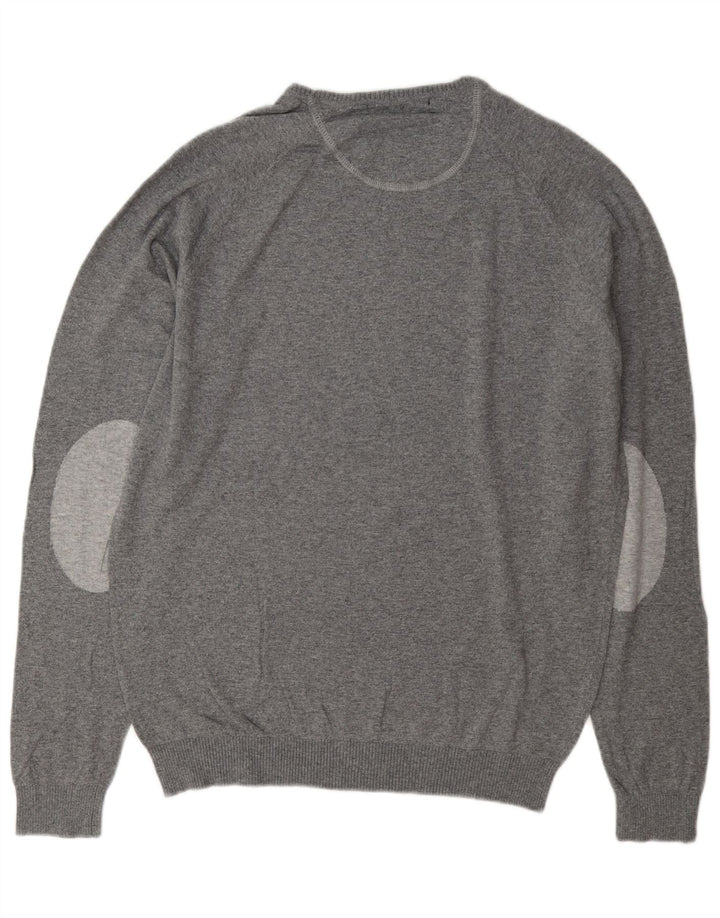 Zara Herren-Pullover mit Rundhalsausschnitt, XL, graue Baumwolle