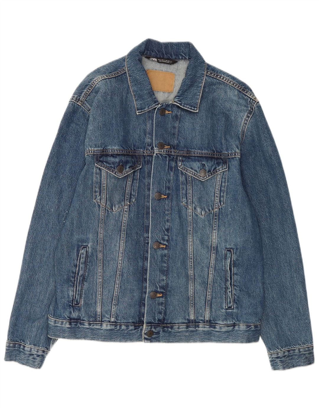 Zara Herren Jeansjacke UK 40 Große blaue Baumwolle