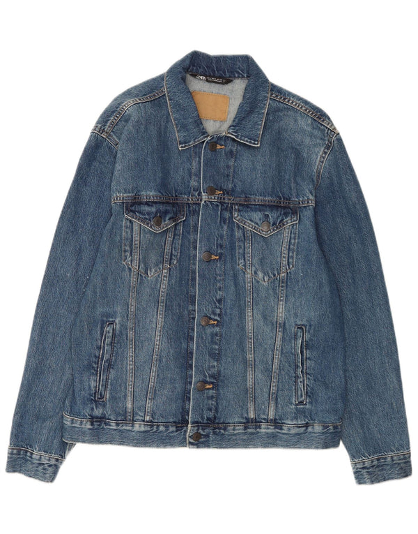 Zara Herren Jeansjacke UK 40 Große blaue Baumwolle