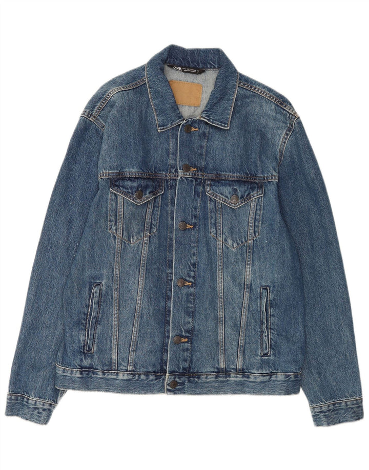 Zara Herren Jeansjacke UK 40 Große blaue Baumwolle
