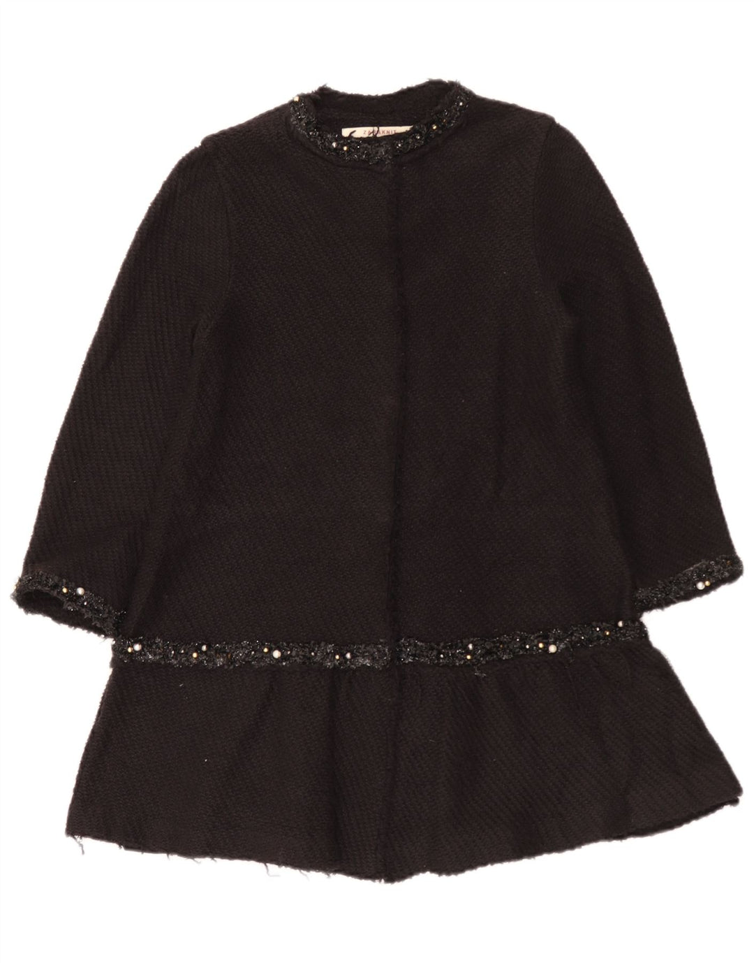 Zara Damen Mantel UK 12 Mittelschwarze Baumwolle