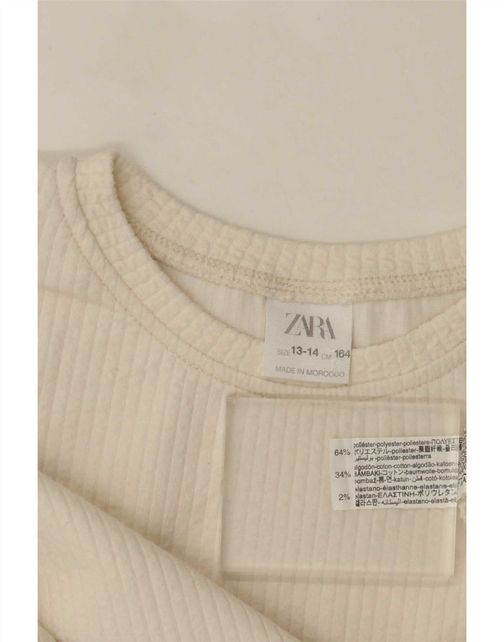 Zara Crop Graphic Top für Mädchen, langärmlig, 13–14 Jahre, weißes Polyester