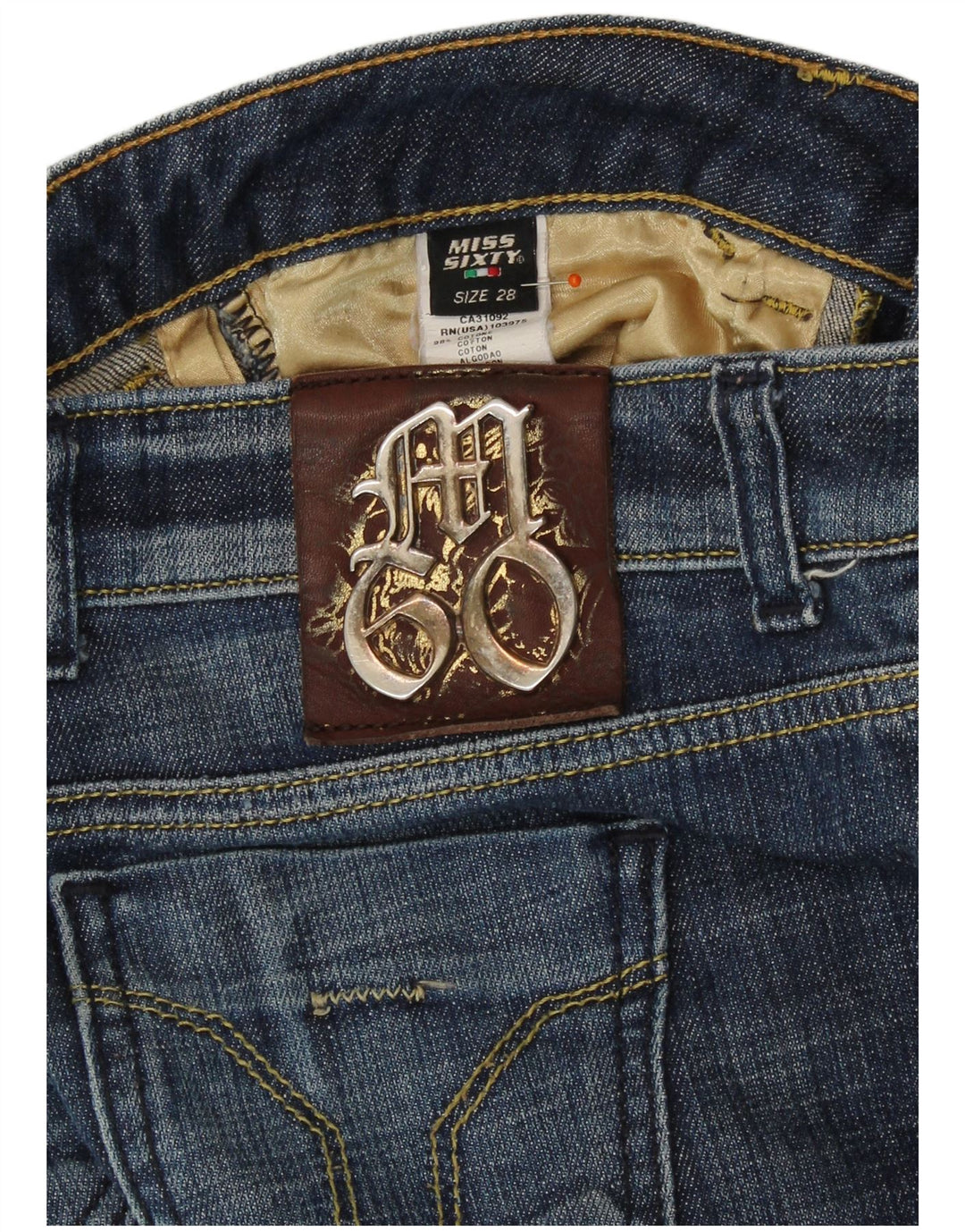 MISS SIXTY Damen-Jeans mit niedriger Taille, schmal, W28, L29, blaue Baumwolle