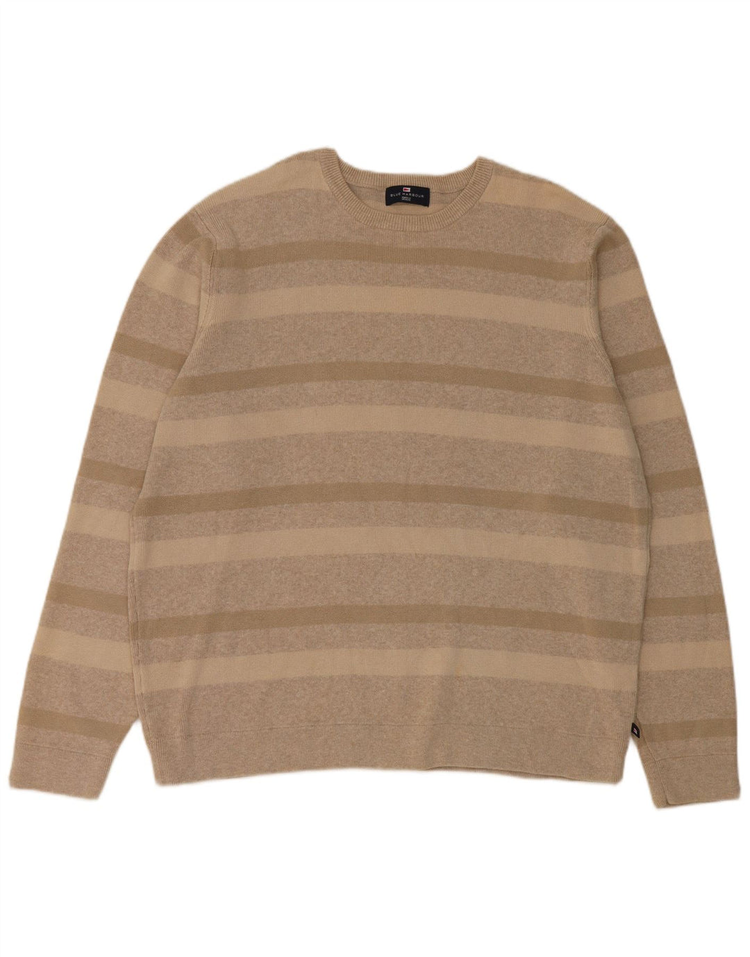 Marks & Spencer Herren-Pullover mit Rundhalsausschnitt, groß, beige, gestreift, Baumwolle