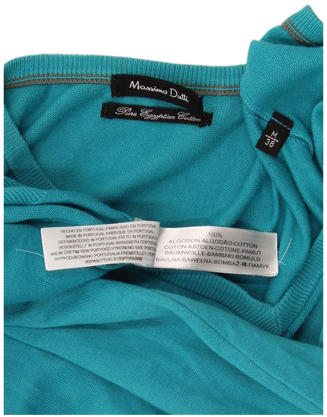 Massimo Dutti Damen-Pullover mit V-Ausschnitt, UK 14, mittelblaue Baumwolle