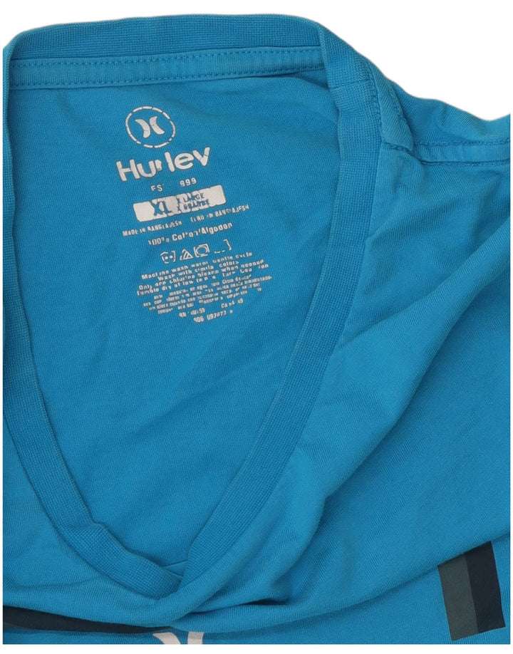 Hurley Herren Grafik-T-Shirt-Oberteil XL aus blauer Baumwolle