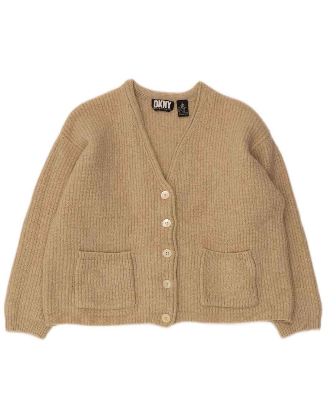 Dkny Damen-Strickjacke in Übergröße, Gr. 10, Größe S, Beige, Wolle