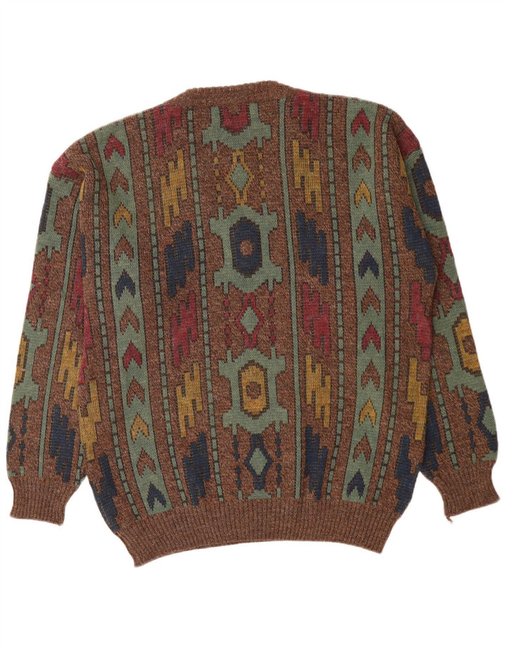 VINTAGE Herren Pullover mit V-Ausschnitt IT 50 Mittelbraun Geometrisch