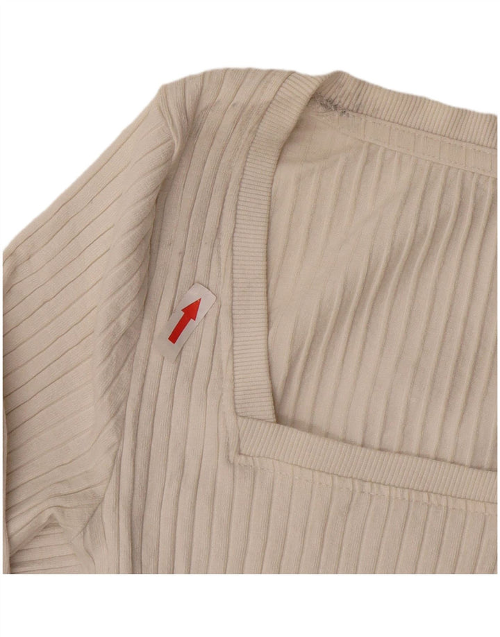 Zara Damen Crop Top Langarm UK 10 Small Beige