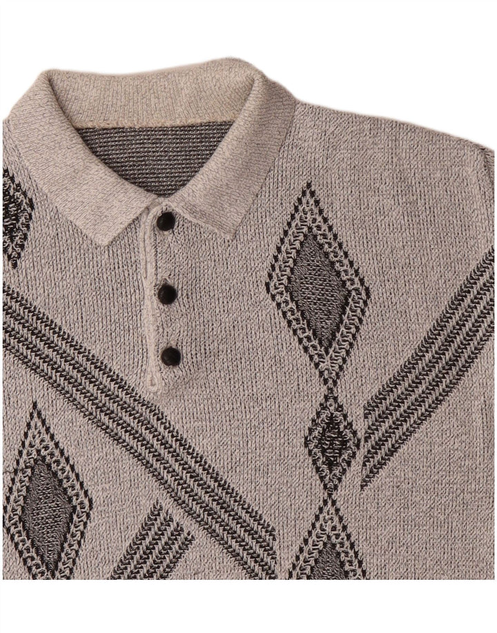 Vintage Herren Rollkragenpullover Pullover mittelgrau geometrisch
