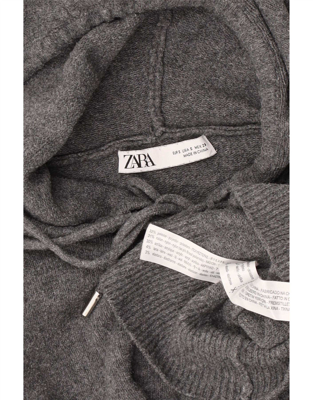 Zara Damen-Pullover mit Kapuze, übergroß, Gr. 10, Größe S, grau, Polyester