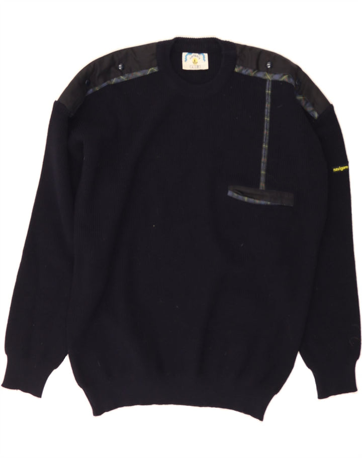 NAVIGARE Mens Crew Neck Jumper Sweater Large Navy Blue Wool Vintage Navigare and Second-Hand Navigare from Messina Hembry 