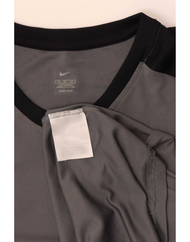 Nike Herren Dri Fit T-Shirt Top XL Graues Colourblock-Polyester