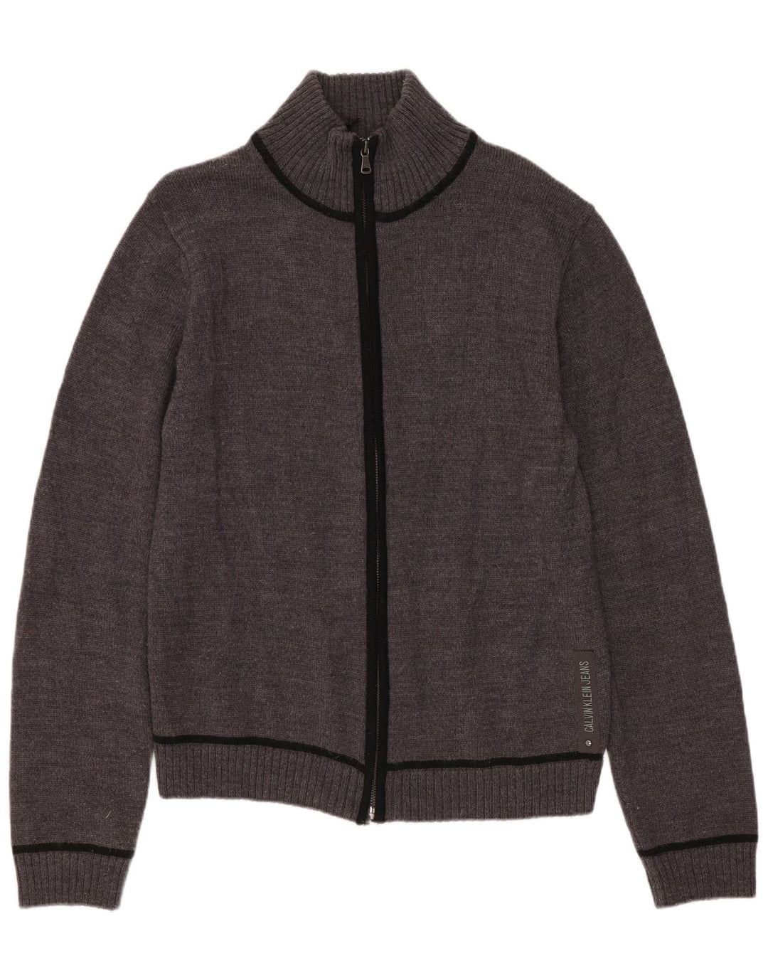 CALVIN KLEIN JEANS Damen Strickjacke UK 10 Small Graue Schurwolle