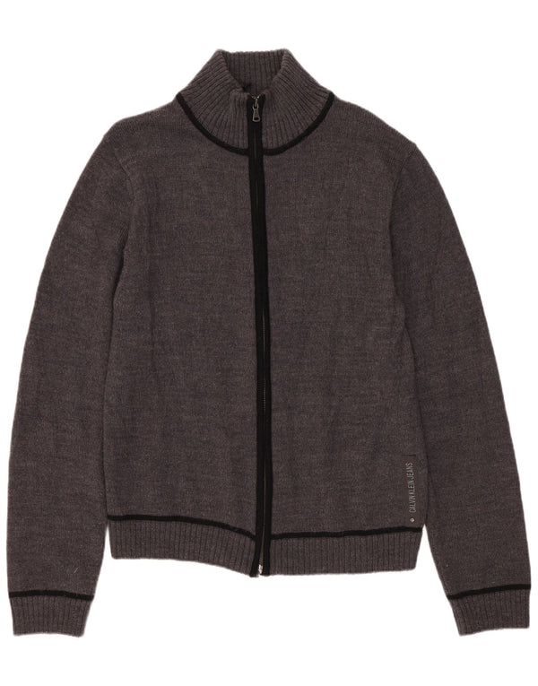 CALVIN KLEIN JEANS Damen Strickjacke UK 10 Small Graue Schurwolle