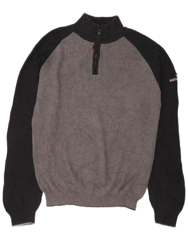 Nautica Herren-Pullover mit Reißverschluss am Hals, 2XL, graue Farbblock-Baumwolle
