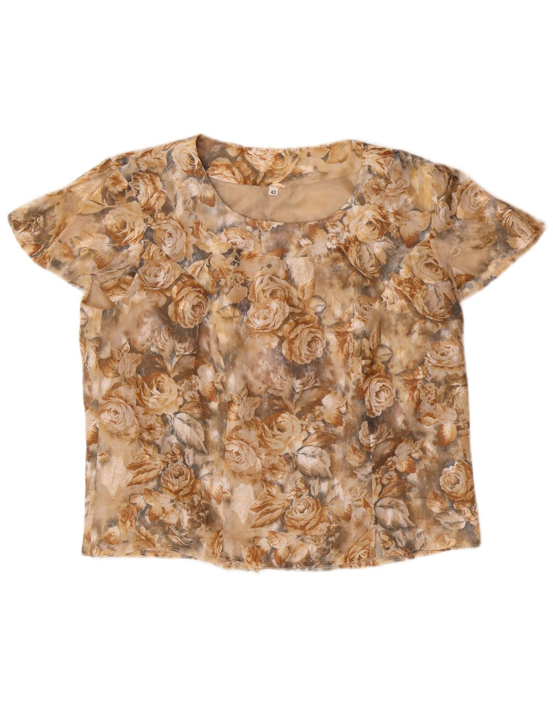 VINTAGE Damen Crop Bluse Top IT 42 Medium Beige Floral