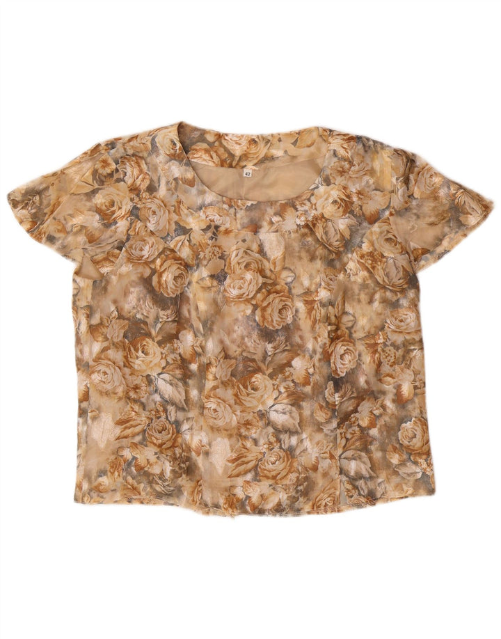 VINTAGE Damen Crop Bluse Top IT 42 Medium Beige Floral