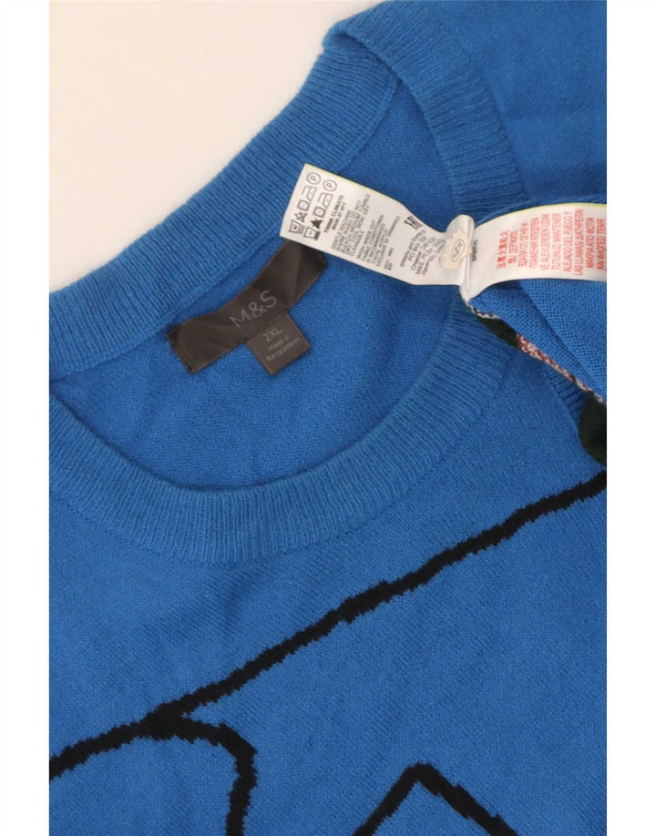 Marks & Spencer Herren-Pullover mit grafischem Rundhalsausschnitt, 2XL, Blau, Farbblock