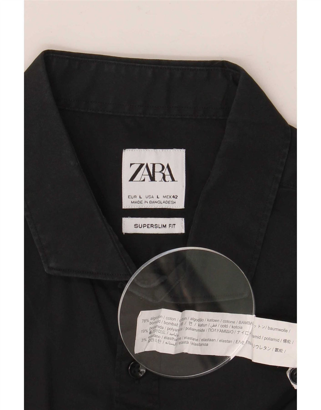 Zara Herren Super Slim Fit Hemd Große schwarze Baumwolle