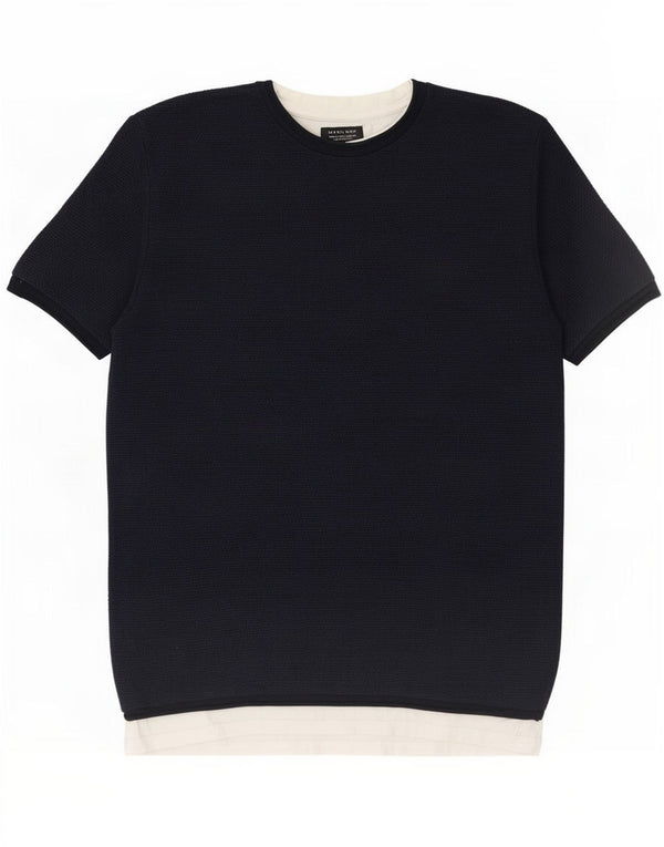 Zara Herren-T-Shirt-Oberteil, groß, Marineblau, Farbblock