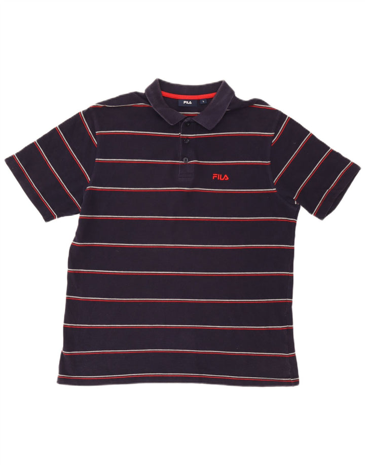 Fila Herren-Poloshirt, groß, marineblau, gestreift, Baumwolle