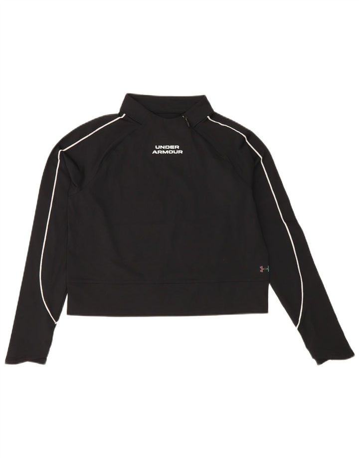 UNDER ARMOUR Damen Cold Gear Crop Sweatshirt Pullover UK 10 Small Schwarz