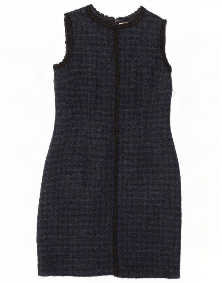 Brora Ärmelloses Damen-Etuikleid, Gr. 44, Marineblau, Wolle mit Hahnentrittmuster