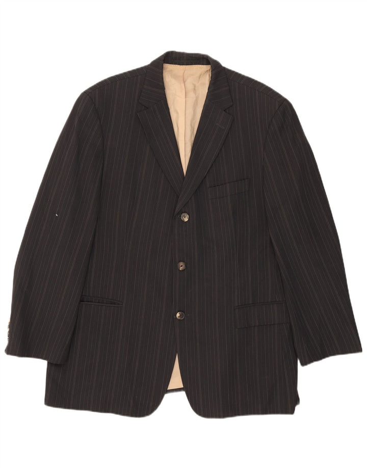 Hugo Boss Herren-Blazer mit 3 Knöpfen, IT 40, große grau gestreifte Wolle