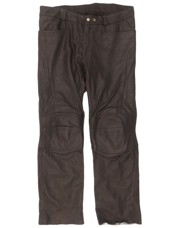 Oxford Mens Leather Biker Trousers W34 L33 Black Leather
