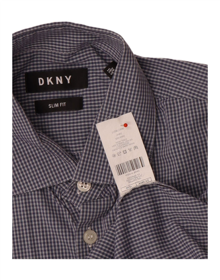 Dkny Herren Slim Fit Hemd Größe 39 15/5 mittelblau karierte Baumwolle