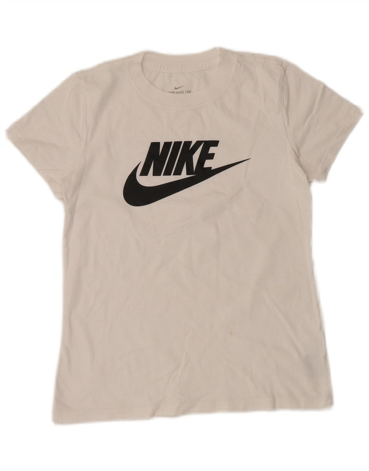 NIKE Damen Grafik-T-Shirt Top UK 6 XS Weiße Baumwolle