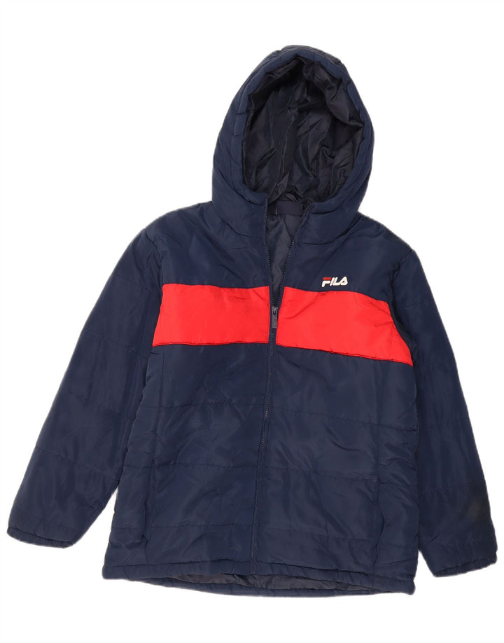 FILA Wattierte Jacke für Jungen mit Kapuze, 15–16 Jahre, marineblaues Farbblock-Polyester