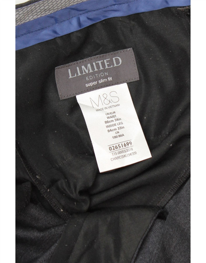 Marks & Spencer Herren-Anzughose mit Super-Slim-Passform, W34, L33, Grau, Polyester