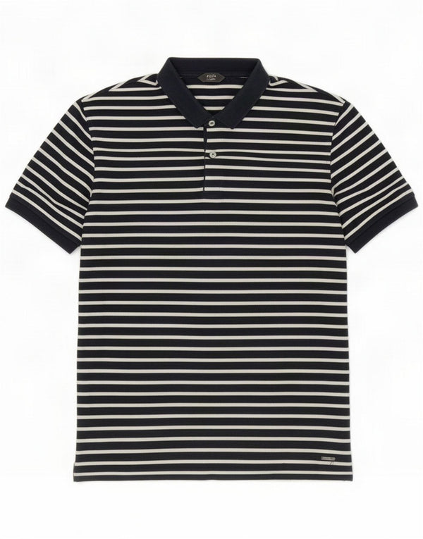 Massimo Dutti Herren Poloshirt XL Marineblau gestreift Baumwolle